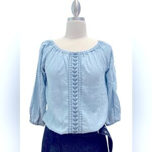 SOHO JEANS Blue Smocked Puff Sleeve Blouse